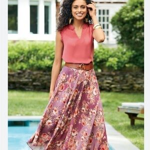 Soft Surroundings Venetian Floral Rose Pink Asymmetrical Skirt Size 4